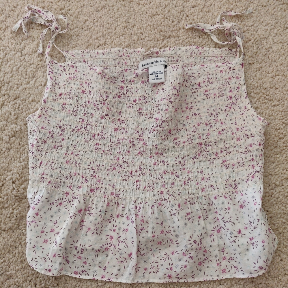 Abercrombie White Floral Cami Adj Straps Size M